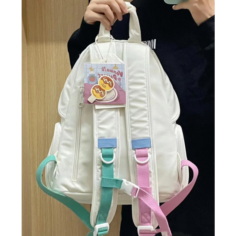 夏午茶 自製美式復古少女初高中學生書包可愛野餐雙肩包潮