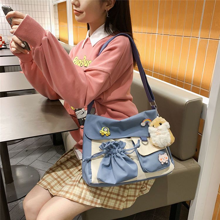 包包女2023新款ins帆布包女斜挎原宿風大容量潮學生韓版單肩書包