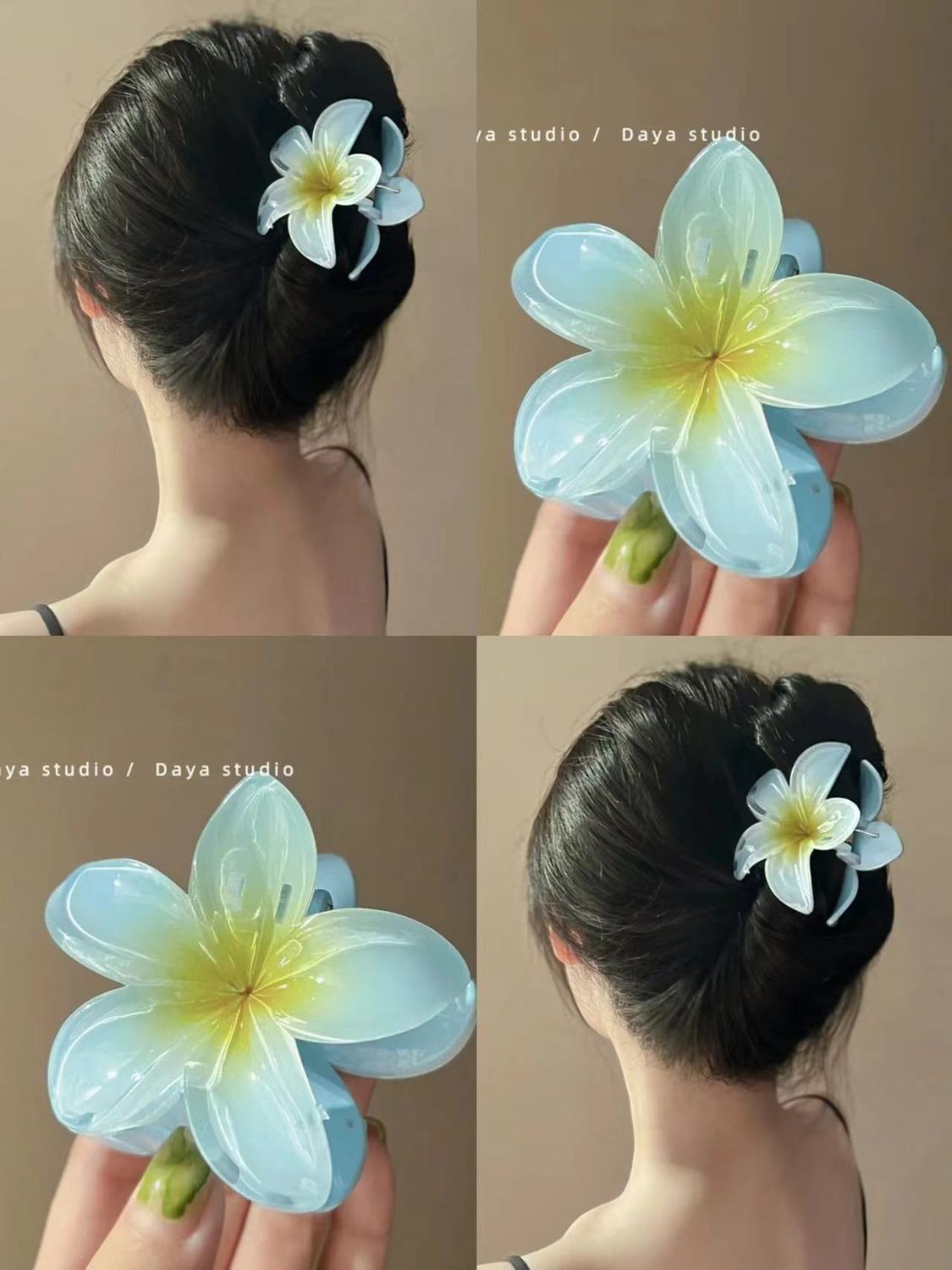 Summer Super Fairy Vacation Wind Plumeria Grab Shark Clip Acrylic Flower Hair Grab Hair Accessories Back of the Head Plate Hair Clip