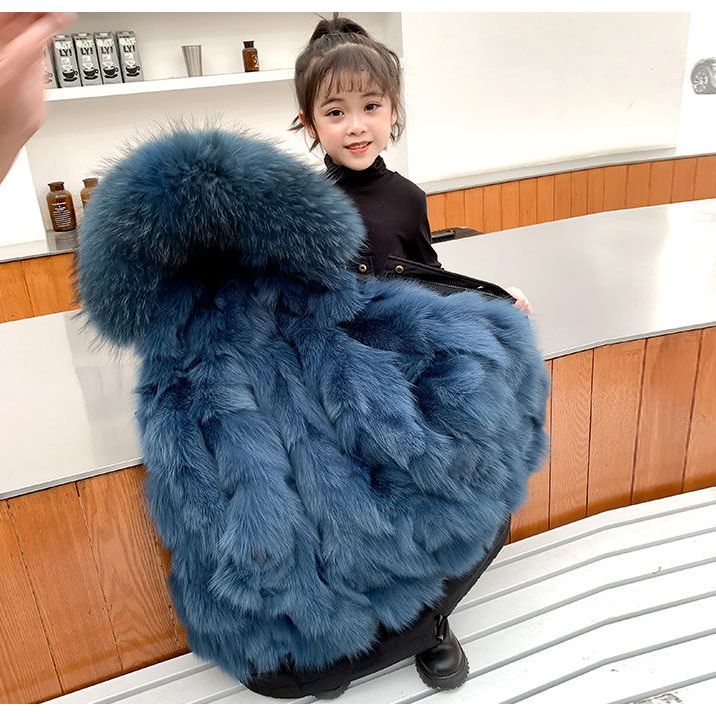 2022 New Winter Children's Fox Fur Coat Girls Boys Little Boys Foreign Style Removable Pie Overcoat