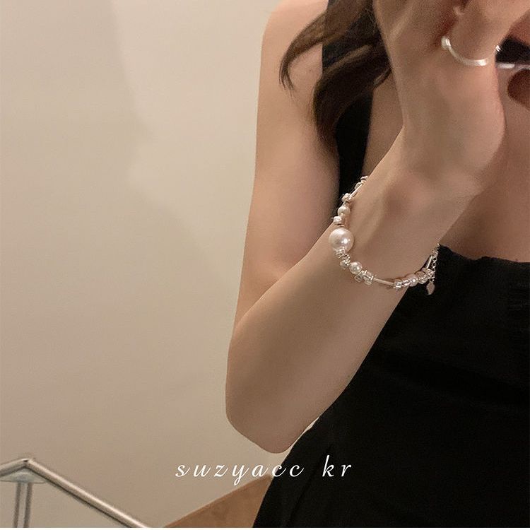 Minority Design Broken Silver Pearl Bracelet Girls 2022 New Ins Style Irregular Beaded Girlfriend Jewelry