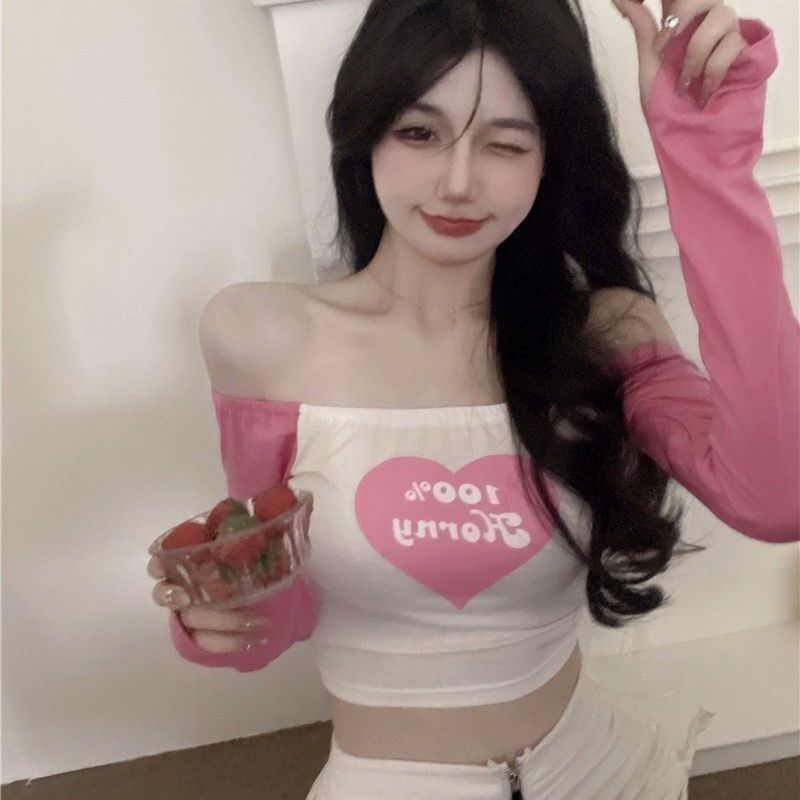 One-shoulder pure desire top female anchor sexy hot girl tight-fitting t-shirt spring and summer short section exposed collarbone inner bottoming shirt