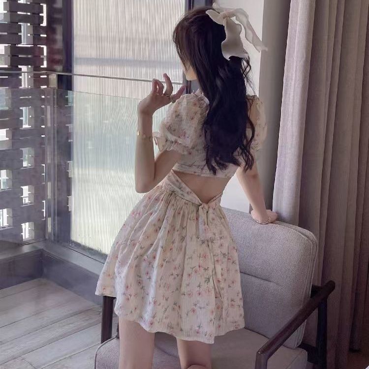 French style gentle style advanced first love tea break milk sweet skirt design sense niche floral waist dress female summer