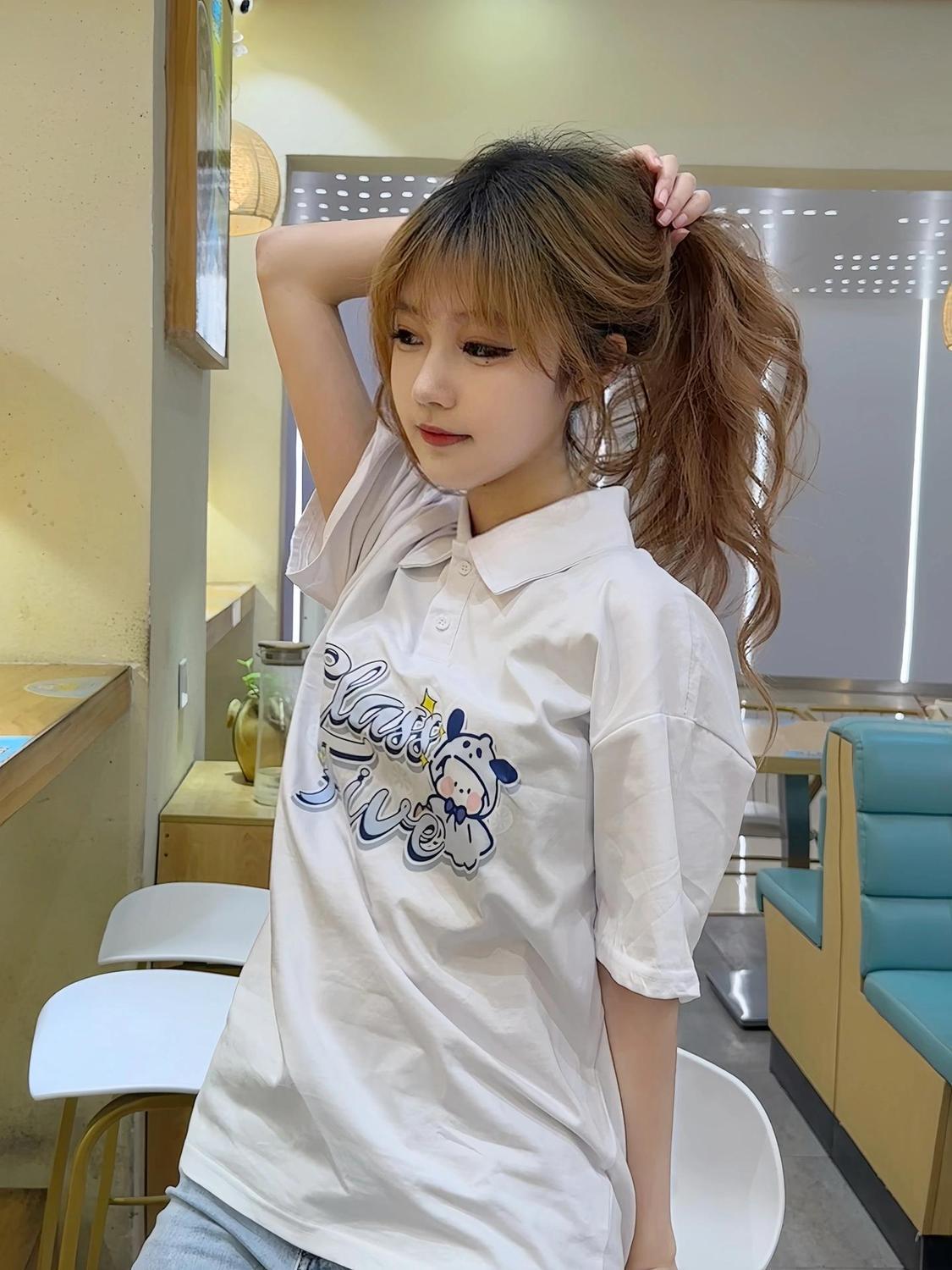 White Polo lapel short-sleeved T-shirt women's summer Korean version loose Harajuku bf lazy wind student half-sleeved top clothes