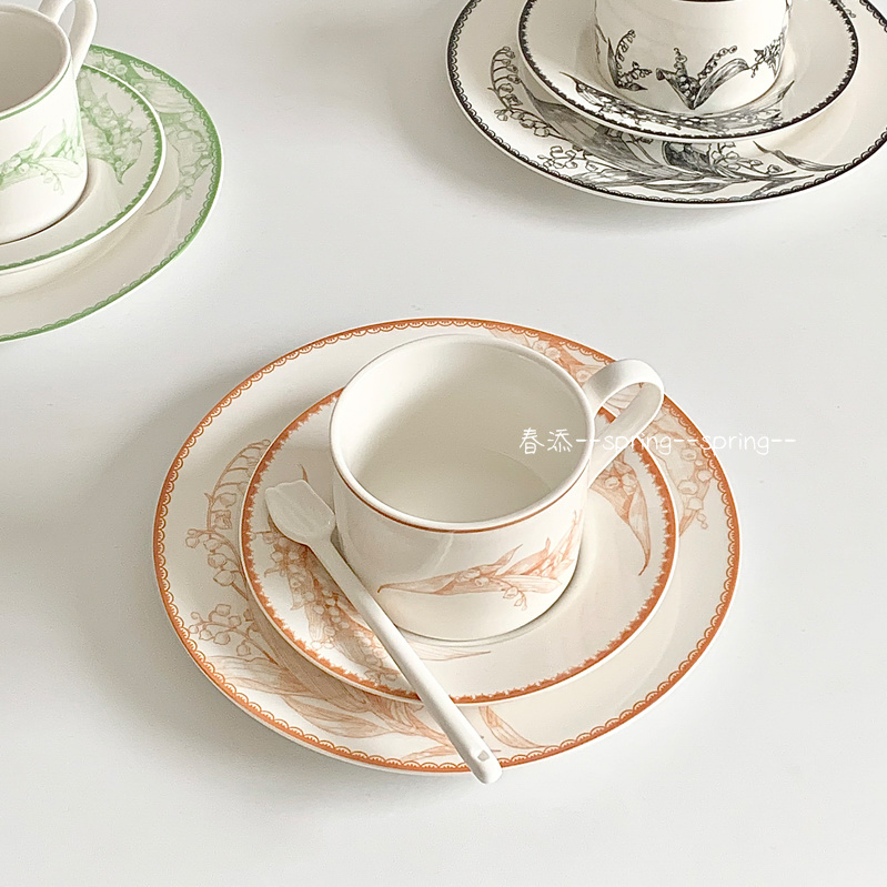 春添-复古铃兰花咖啡杯陶瓷高级感ins风带勺子套装设计感小众家用