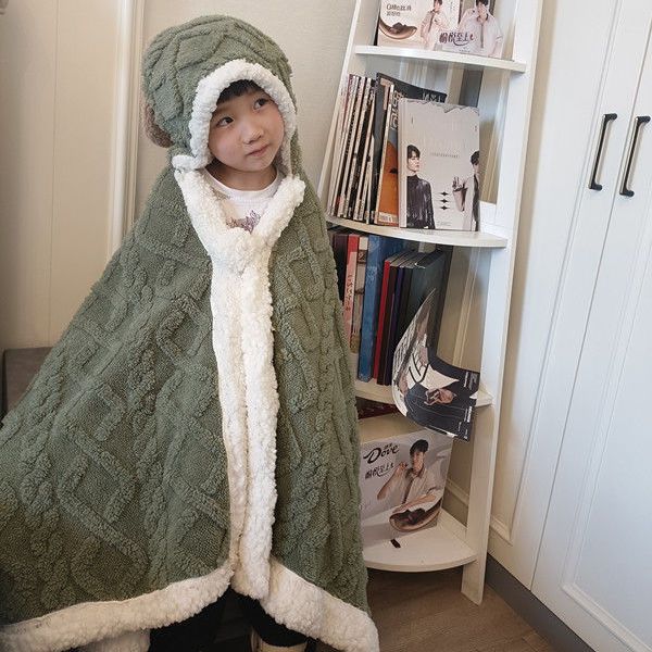 New flannel cute thickened shawl cape blanket hooded office nap air-conditioning blanket student lazy cape