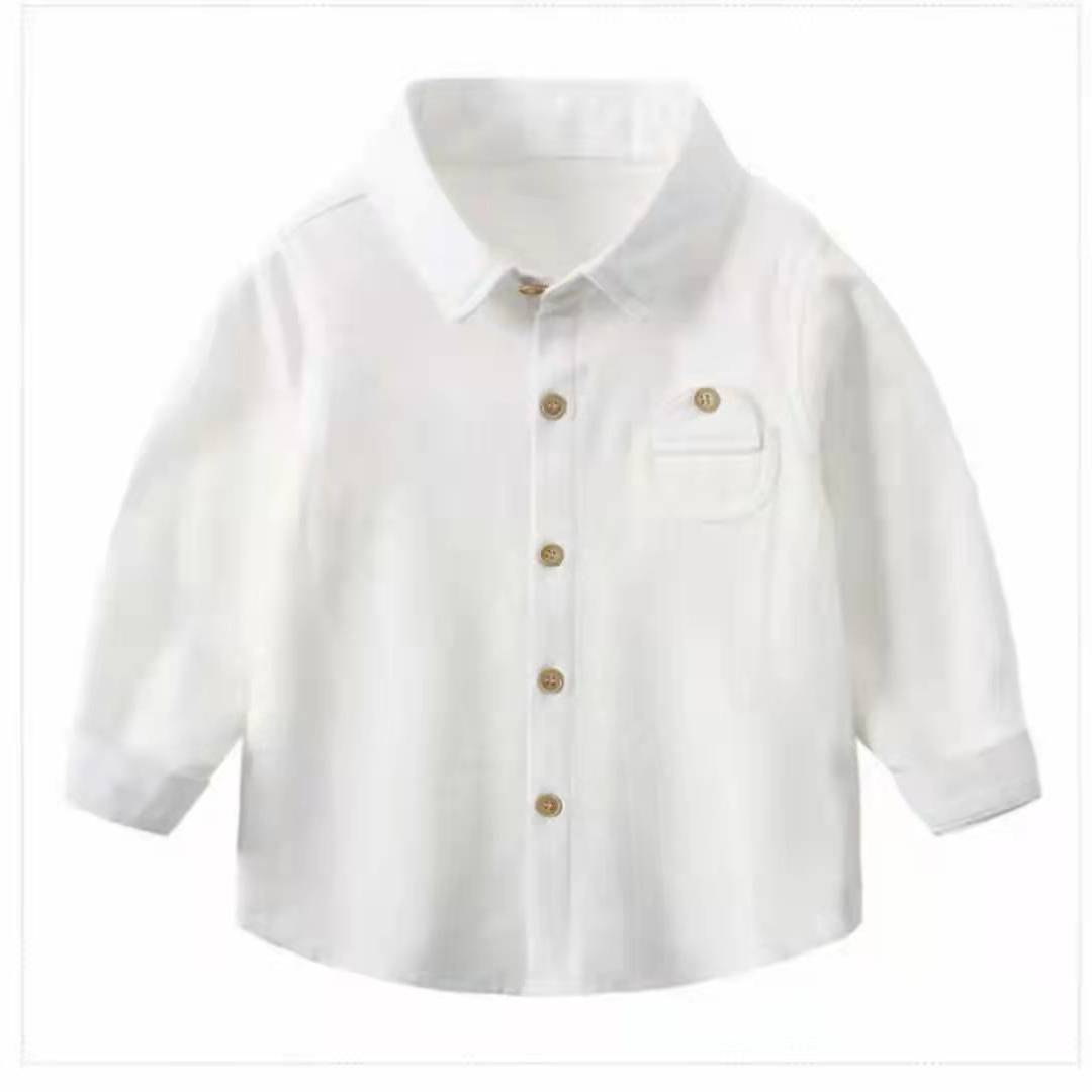 Children's shirt boy coat spring and autumn new outerwear shirt solid color long-sleeved men's and women's baby top foreign style inner wear