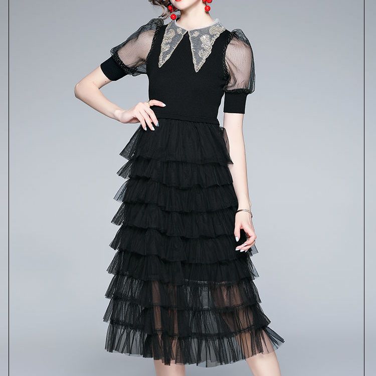 甜欲风裙子黑色高档超仙蛋糕裙小香风上档次连衣裙新款洋气黑裙潮