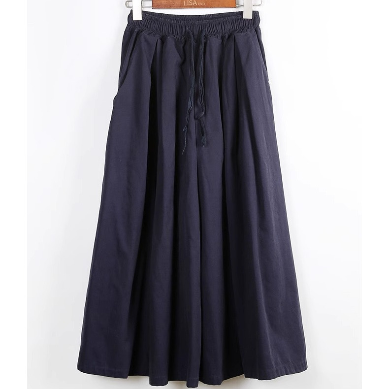 Korean fashion high-waist culottes for women summer new style blue waisted loose wide-legged high-end versatile nine-point culottes