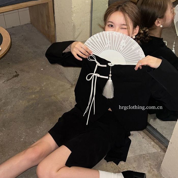 春秋季西裝新中式女裝流蘇盤扣夾克套裝不規則結構個性百褶裙套裝
