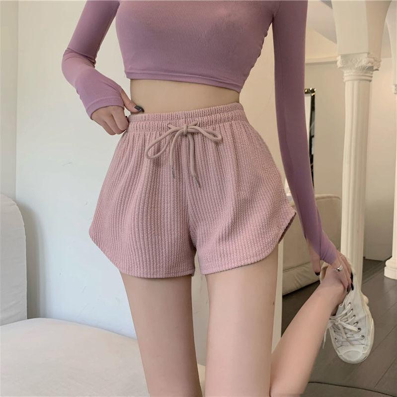 Drawstring sports pants women's spring and summer  new waffle loose slim hot girl casual hot pants wide-leg pants