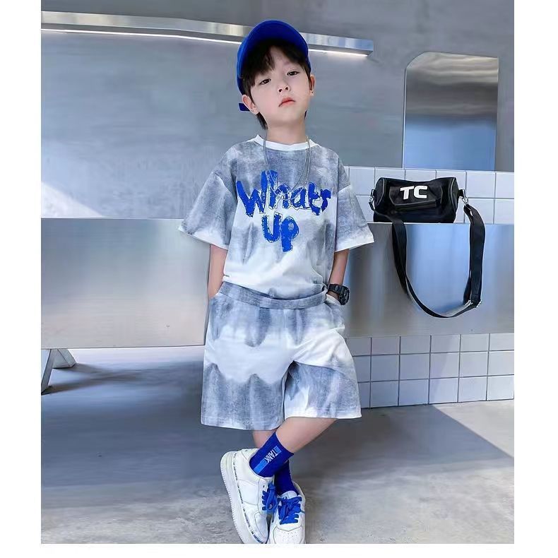 Boys' summer clothes 2023 new short-sleeved suits for big boys ice silk children's quick-drying sports basketball clothes fried street clothes