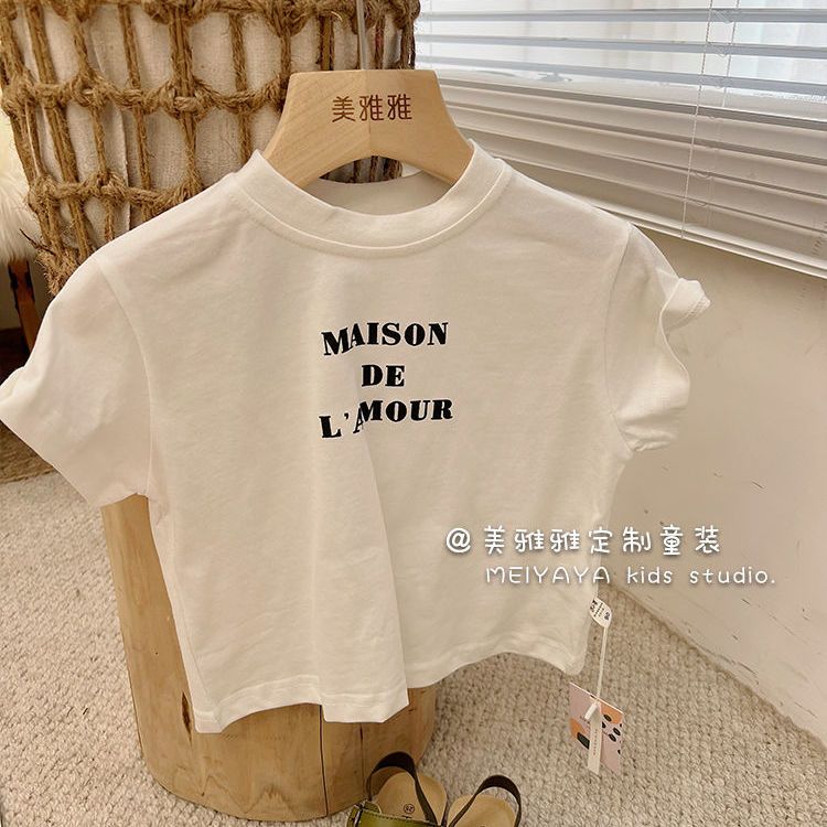 2022夏季新款韩版儿童小童宝宝圆领字母短袖t恤男童女童半袖纯棉