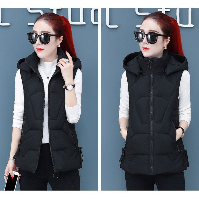Down cotton vest women's short style autumn and winter new Korean version of the slim detachable cap slim waistcoat vest vest trendy all-match