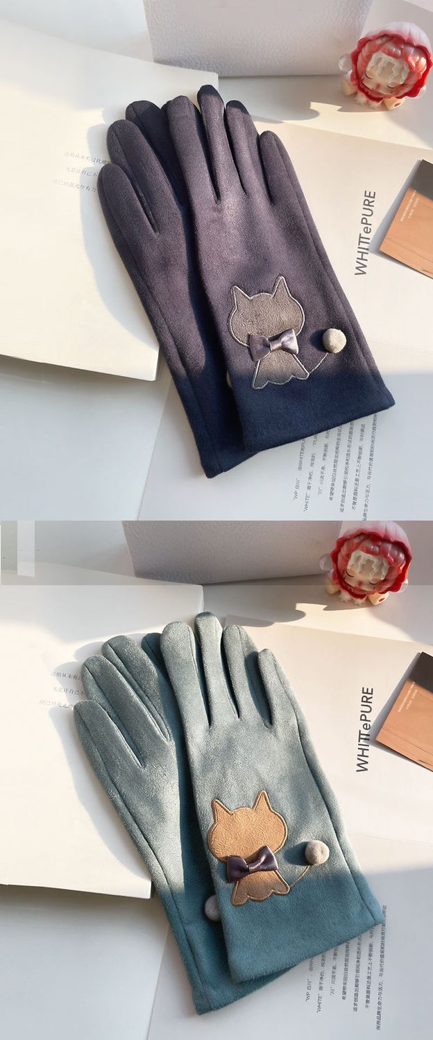 Gloves Women's Winter Riding Fleece Thickened Women's Gloves Warm and Cold-proof ins Harajuku Niche Touch Screen_voghion.com