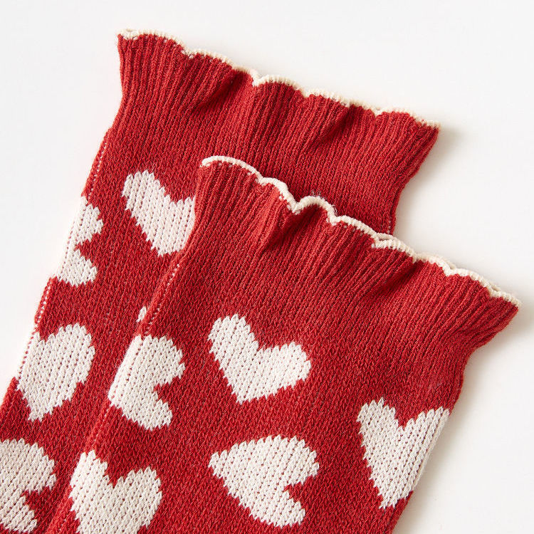 Birth year big red socks women's mid-tube autumn and winter cute Japanese Lolita sweet lace long tube jk pile socks