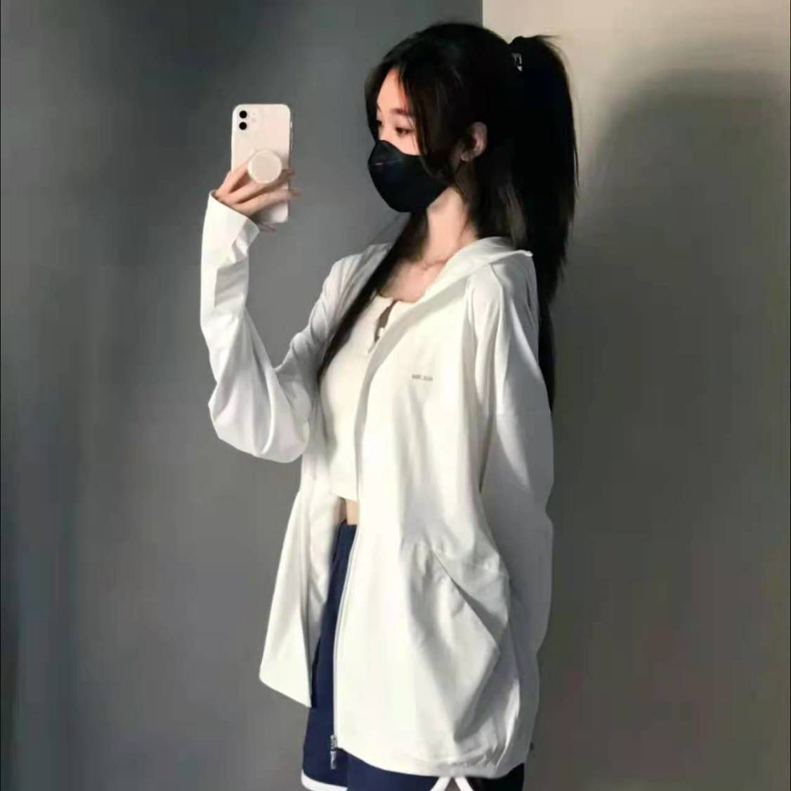 White sun protection clothing women's thin section ice silk long-sleeved t-shirt summer UV protection cardigan hooded jacket jacket tide