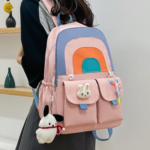 日系原宿風卡通雙肩包女ins彩虹少女心背包簡約大容量學生書包韓