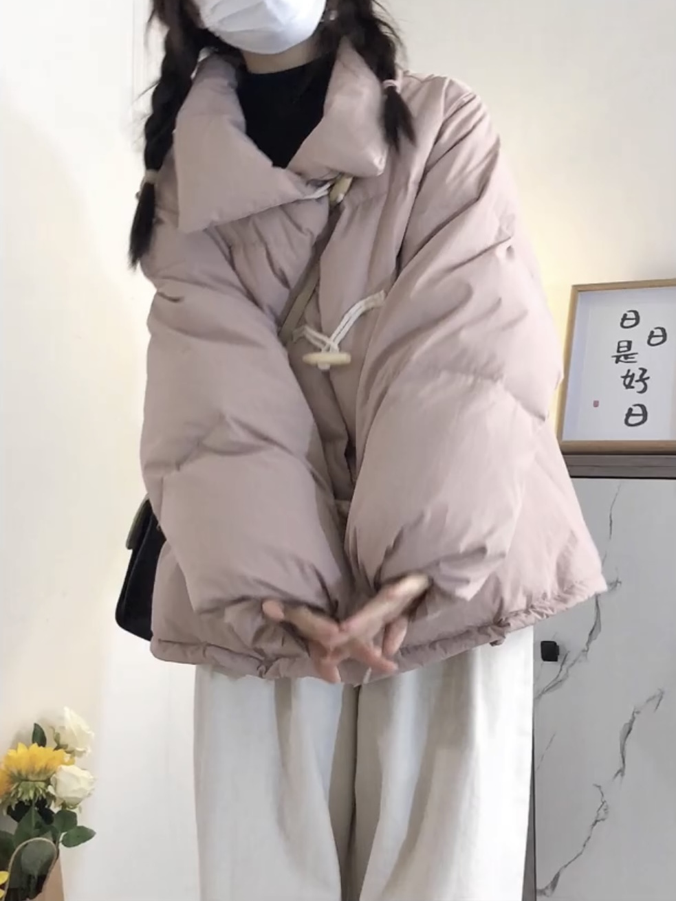 Short pink stand-up collar thickened warm bread coat and cotton coat for female students  new loose winter cotton coat