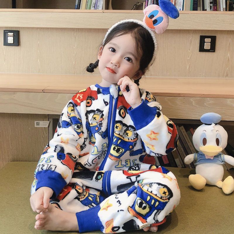 Flannel baby pajamas jumpsuit baby autumn children's anti-kick quilt sleeping bag boys and girls autumn and winter thickened plus velvet