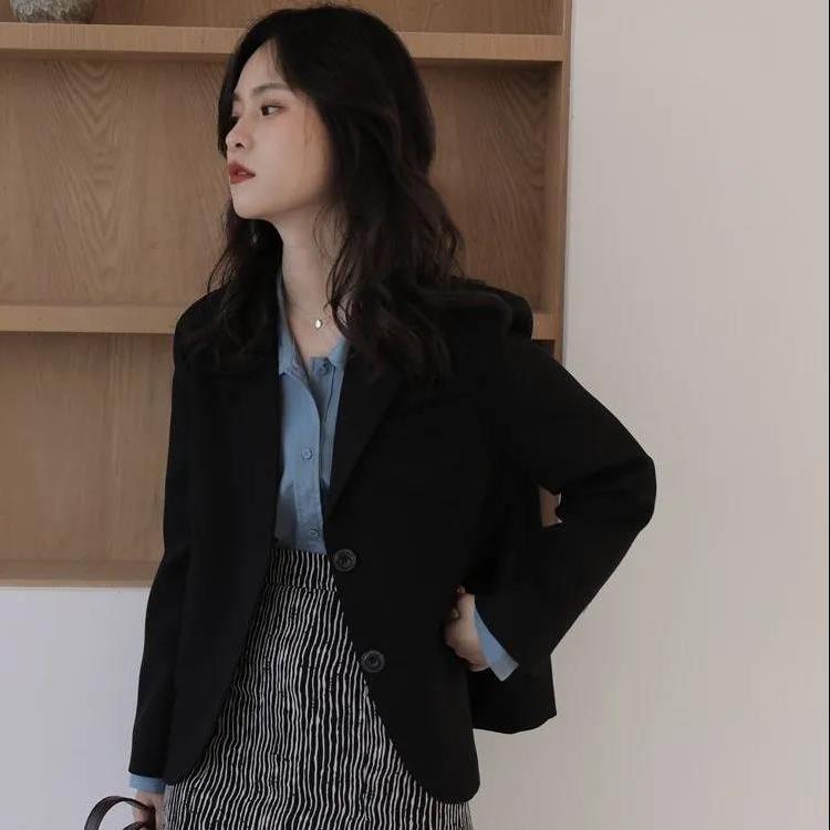 Black suit jacket female Korean version loose student  spring and autumn new small suit regular casual suit