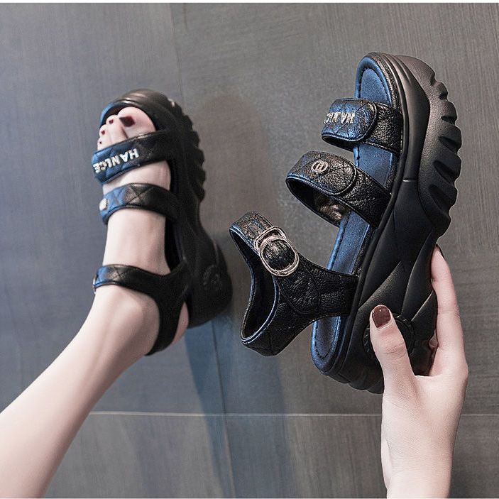 Slope heel sandals women's 2022 new summer all-match fairy style muffin thick-soled sports inner heightening beach shoes women