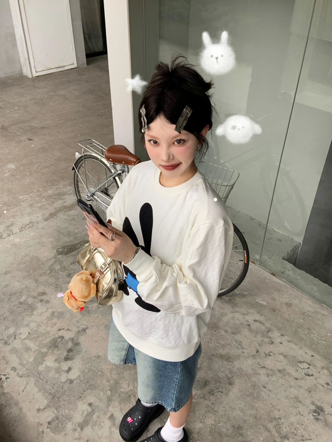 美式復古白色衛衣女2023秋季新款卡通印花套頭長袖慵懶風寬鬆上衣