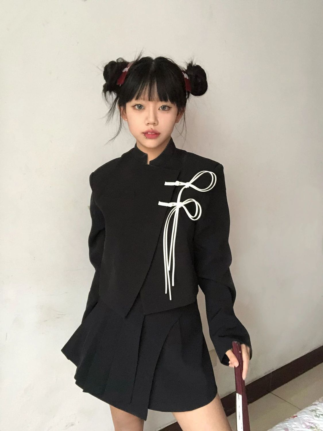 兩件套裝春秋新中式國風甜酷別致上衣西裝外套女不規則百褶裙子潮