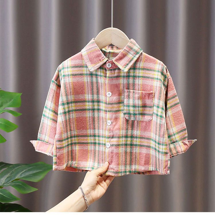 Children's fleece plaid shirt boys and girls foreign style jacket autumn and winter fashion long-sleeved jacket thickened warm shirt