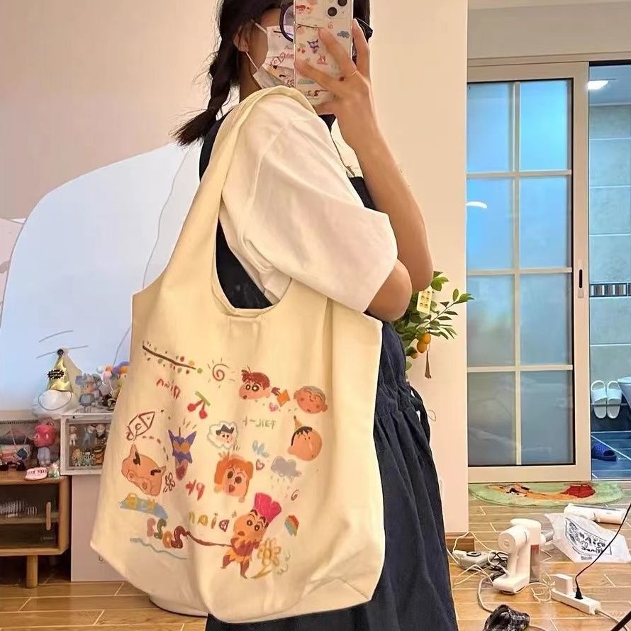新款韓版卡通ins超火帆布袋男女單肩包手提大容量帆布包學生書包