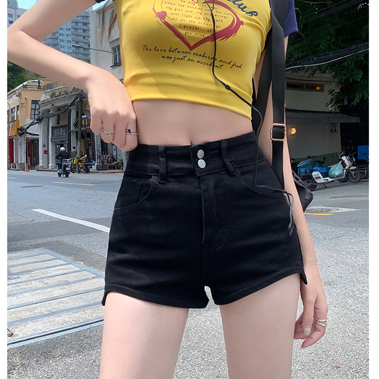 百搭高腰顯瘦美式復古彈力牛仔短褲女小個子夏季薄款a字辣妹熱褲