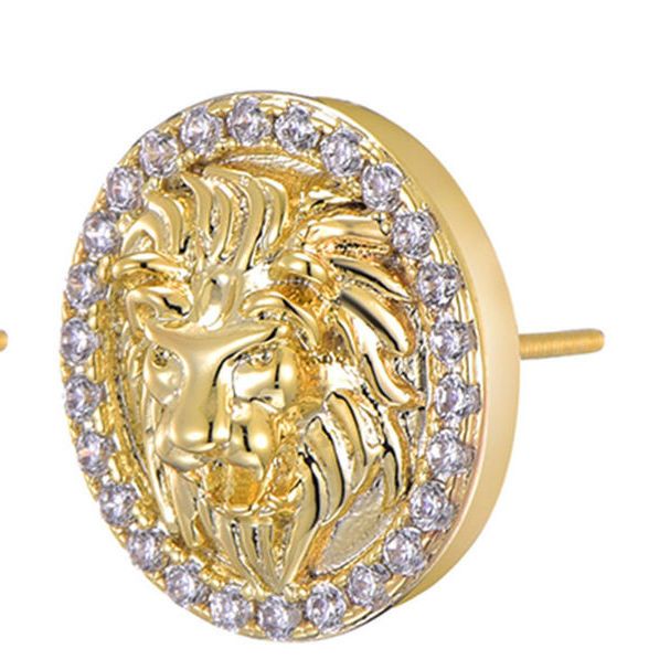 Orecchini hip-hop con strass e zirconi, orecchini ovali a testa di leone, orecchini hip-hop per donne e uomini alla moda, orecchini da discoteca e bar_voghion.com