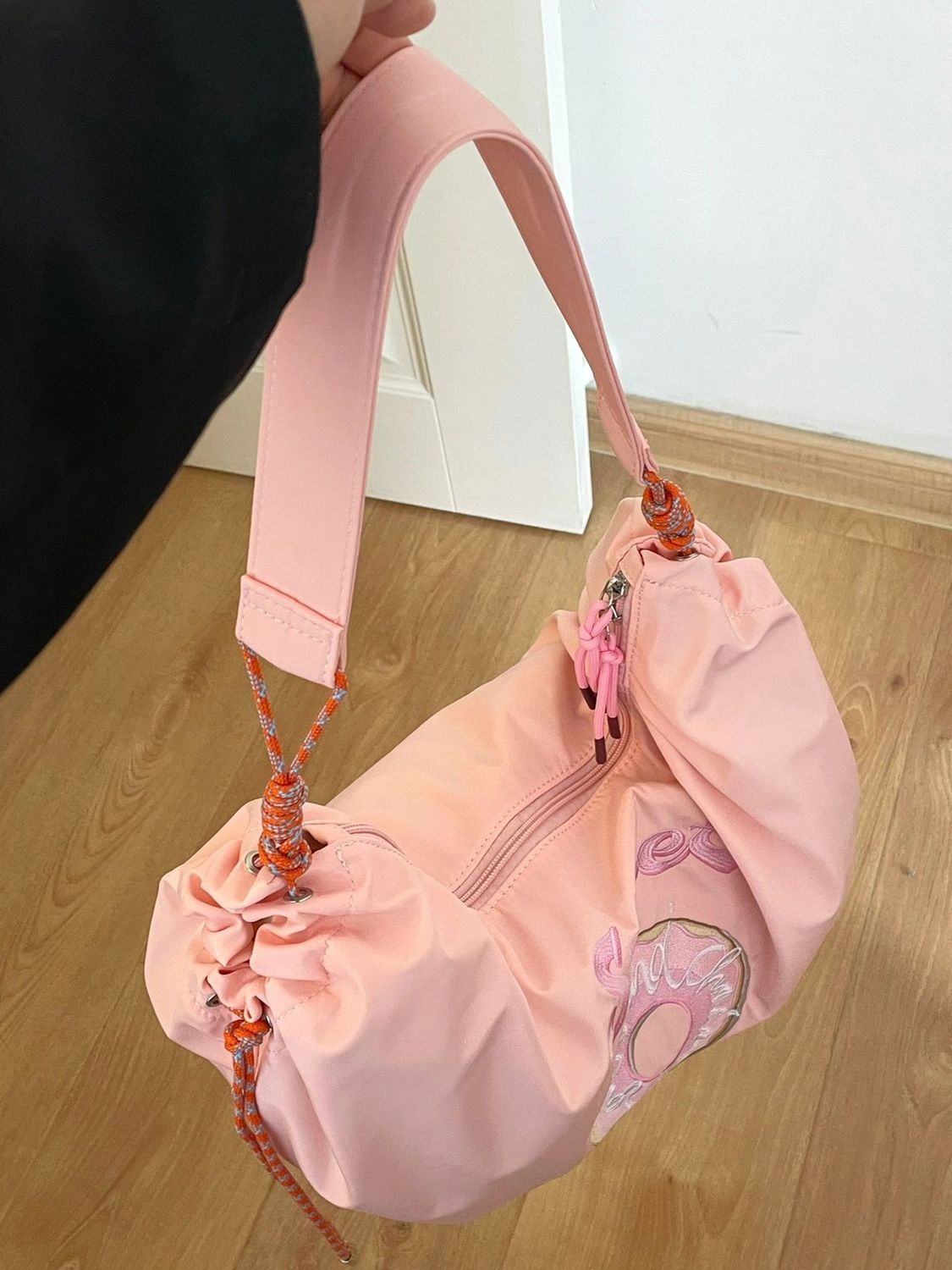 易夢玲同款日系小眾刺繡環保布袋尼龍手提包單肩托特包拉鏈休閒包