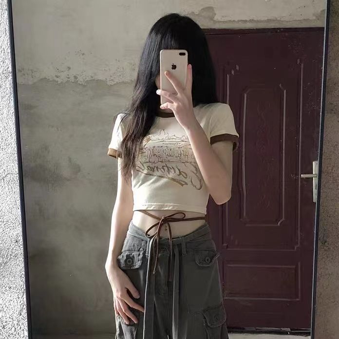 美式別致國潮原創設計性感辣妹小露背短款T恤顯瘦甜酷上衣ins