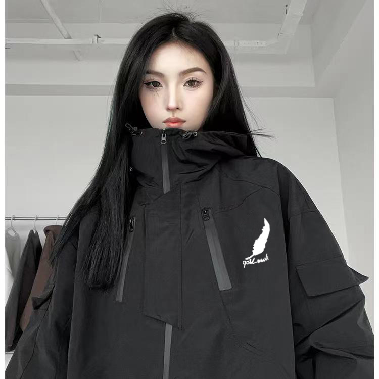 美式機能連帽衝鋒衣外套女春秋季高級感休閒棒球服寬鬆工裝夾克