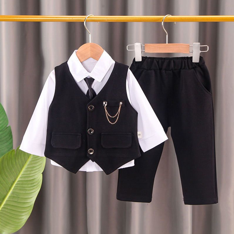 男童小西裝套裝2021春秋款3-4歲兒童帥氣禮服2寶寶時尚馬甲三件套