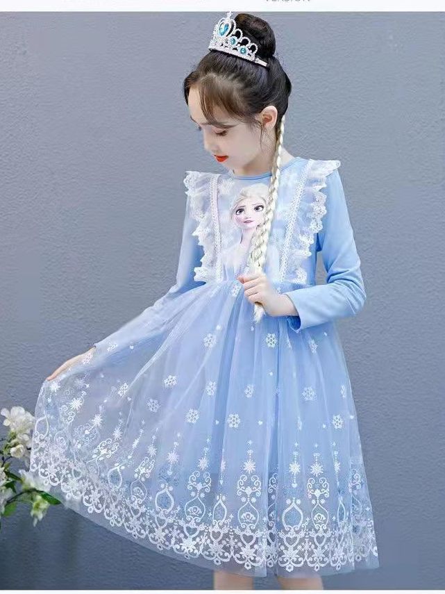 Girls summer new Aisha princess long-sleeved autumn and winter children's fluffy gauze skirt Aisha princess dress foreign style