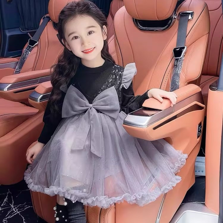 女童連衣裙2023新款秋裝兒童網紅洋氣禮服春秋小女孩時髦公主裙
