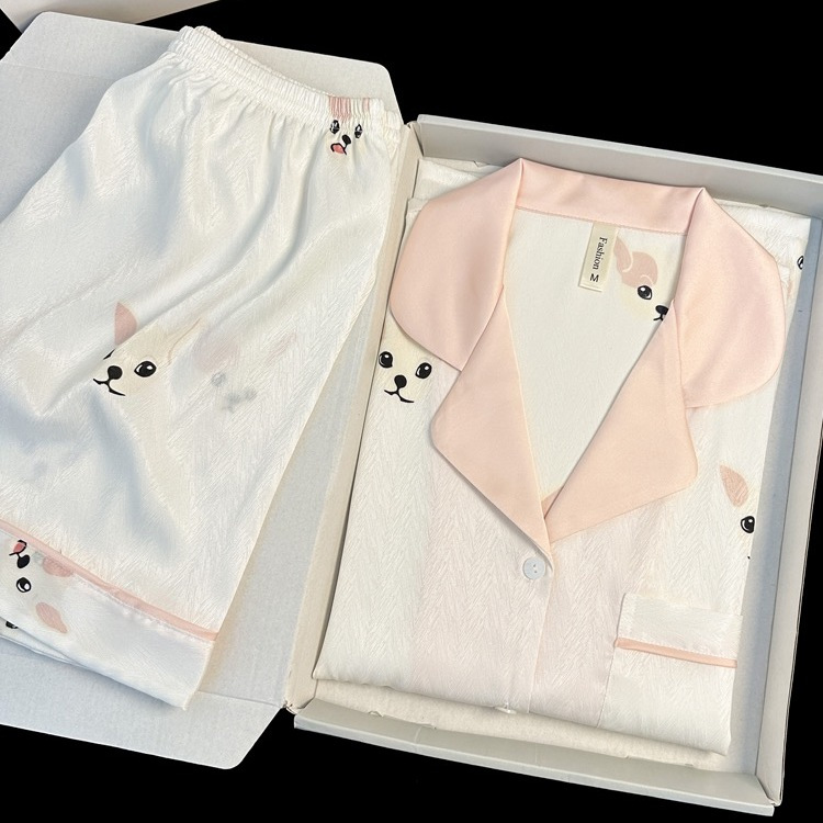 冰絲睡衣女夏季新款短袖短褲薄款高級感仿真絲家居服兩件套裝夏天