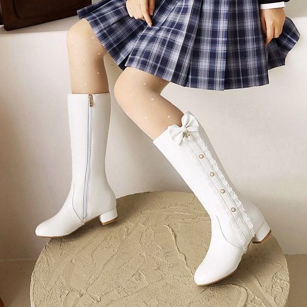 女童靴子冬季儿童高筒马丁靴小女孩加绒棉靴学生公主高跟礼服皮靴