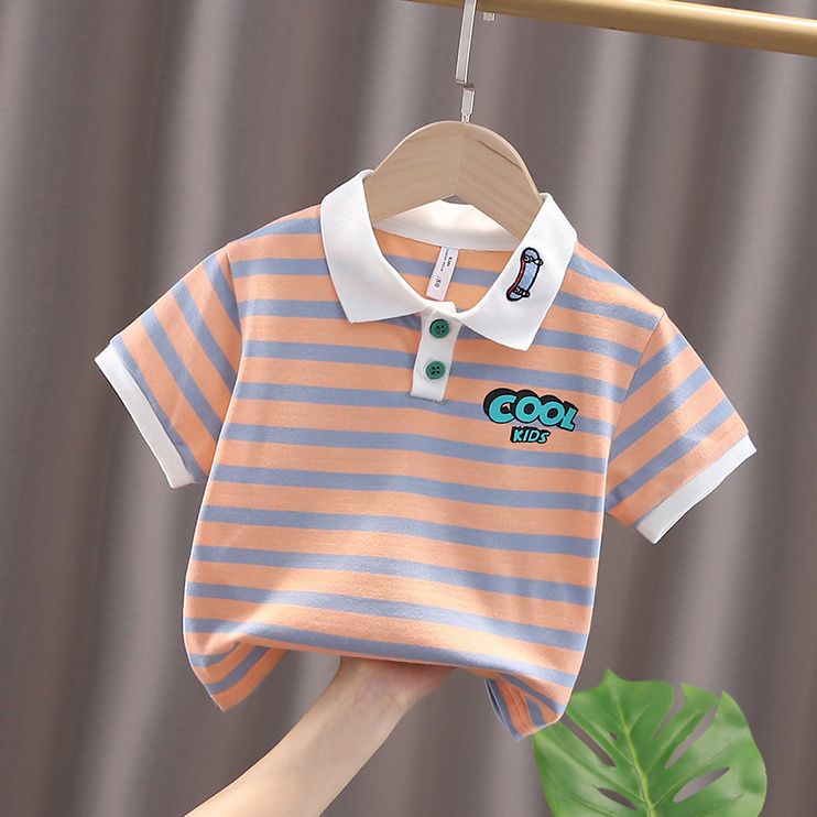 2023 summer short-sleeved t-shirt stand collar new handsome children's half-sleeved POLO shirt summer tops for children and middle-aged children