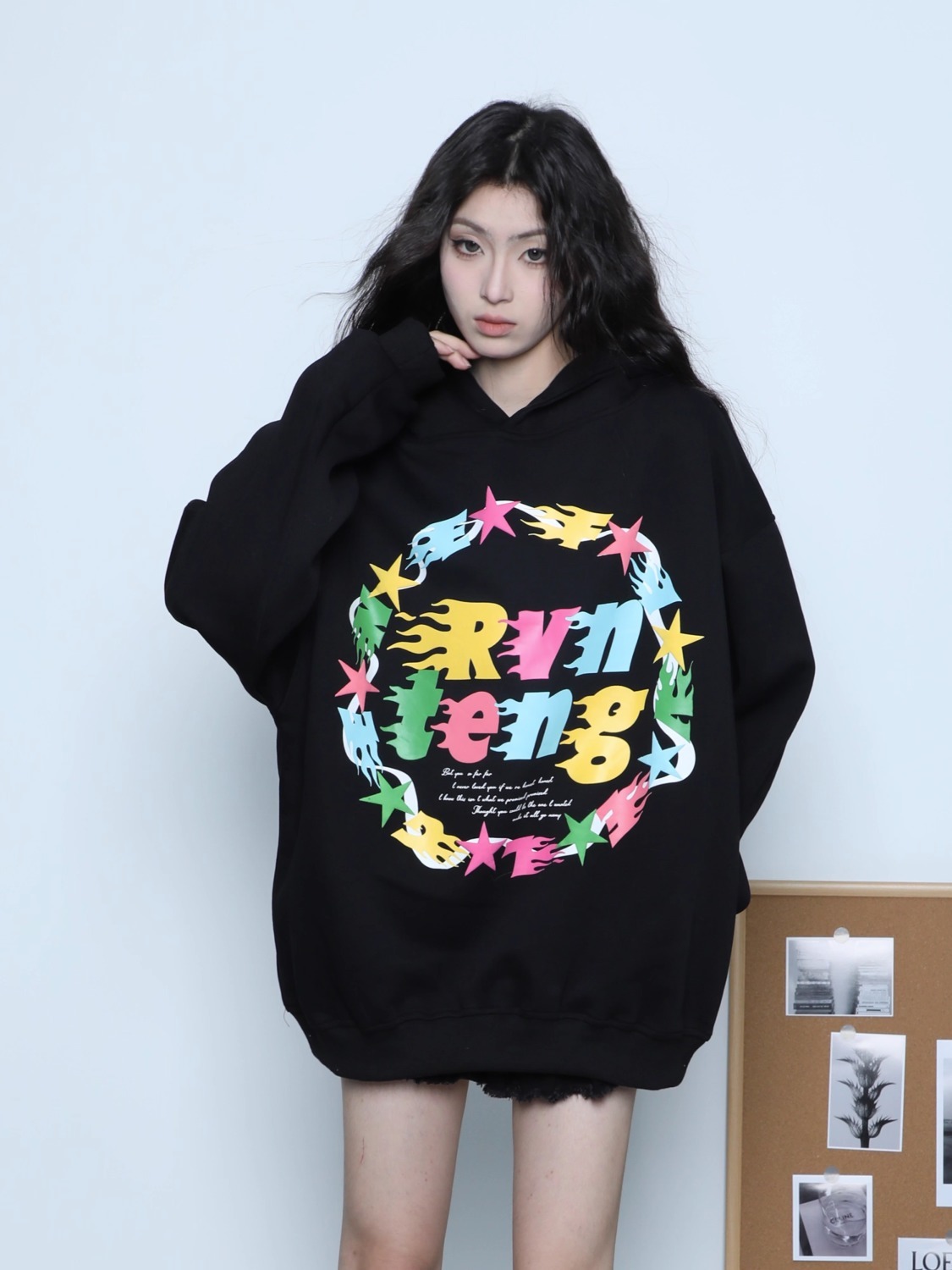 重磅純棉國潮慵懶風連帽衛衣秋冬季新款oversize潮牌中長款帽衫女