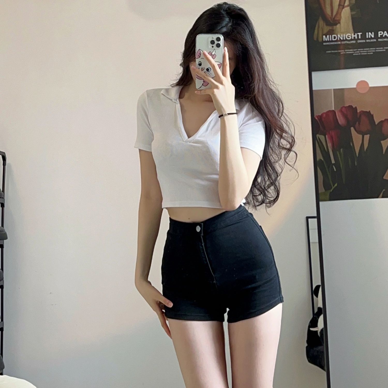 夏季多巴胺穿搭又a又颯小個子牛仔短褲女顯高顯瘦高腰包臀熱褲子