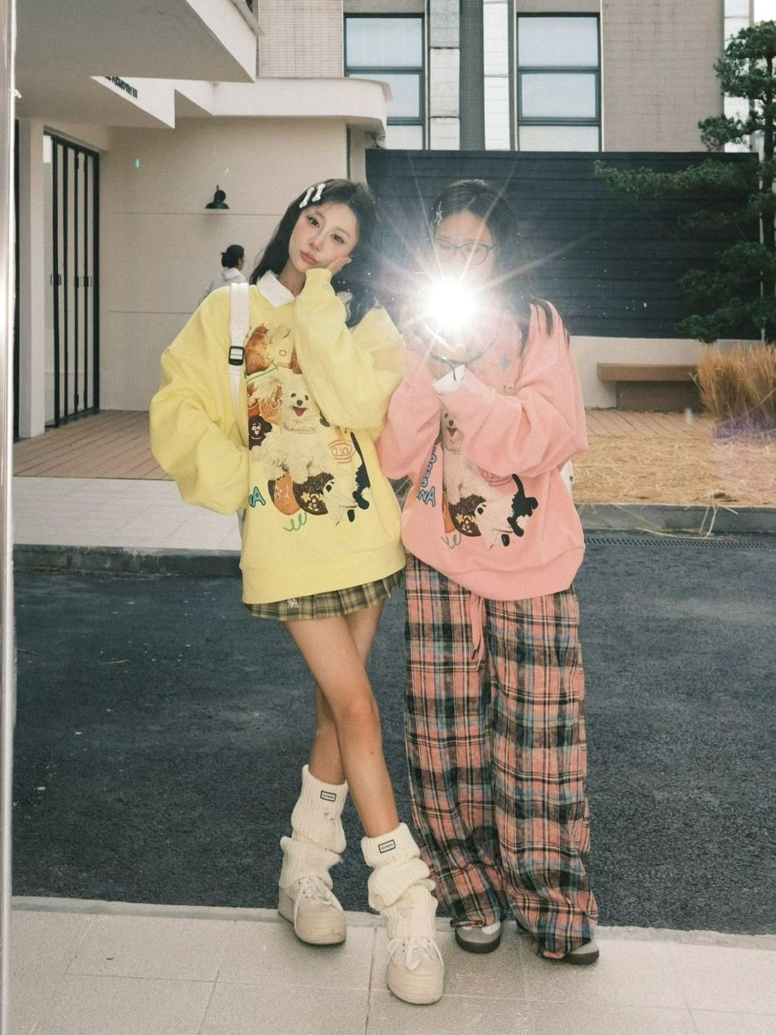 美式復古熱鬧貓狗創意印花圓領衛衣女秋冬季日系高級設計感小眾