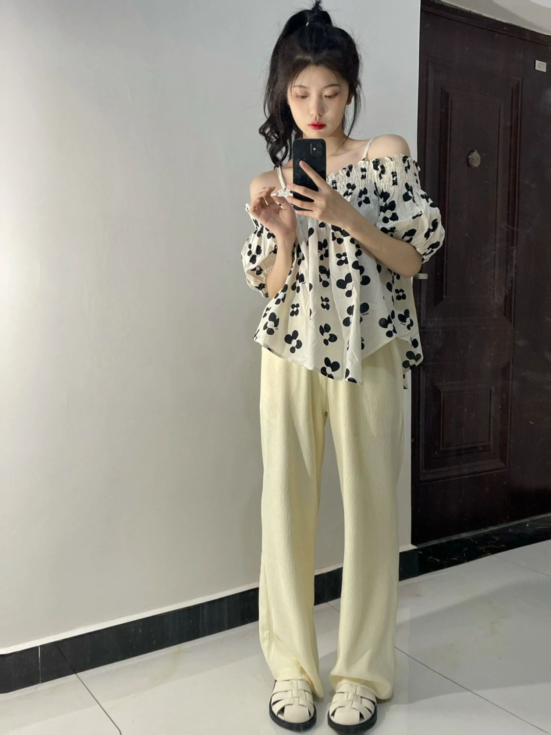 兩件套裝/單件夏季甜辣風辣妹碎花抹胸一字肩吊帶女+休閒闊腿褲潮
