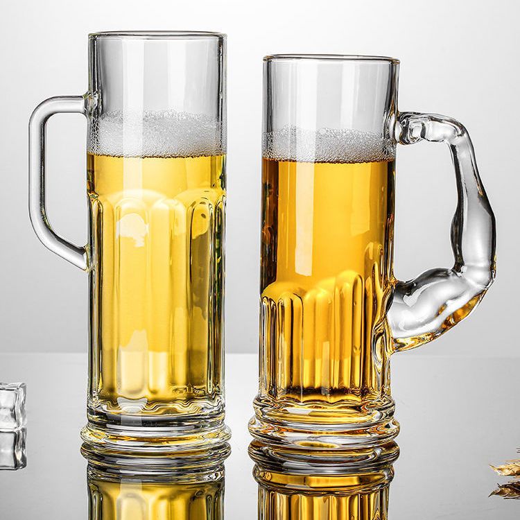 大号玻璃啤酒杯 超大容量网红扎啤杯英雄杯 家用带把泡茶水杯