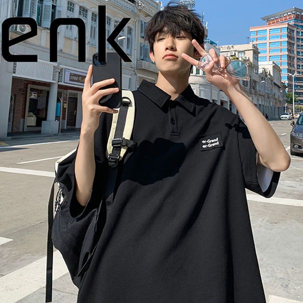 ENK翻領polo衫男女夏季潮牌情侶裝寬鬆大碼t恤設計感小眾短袖上衣