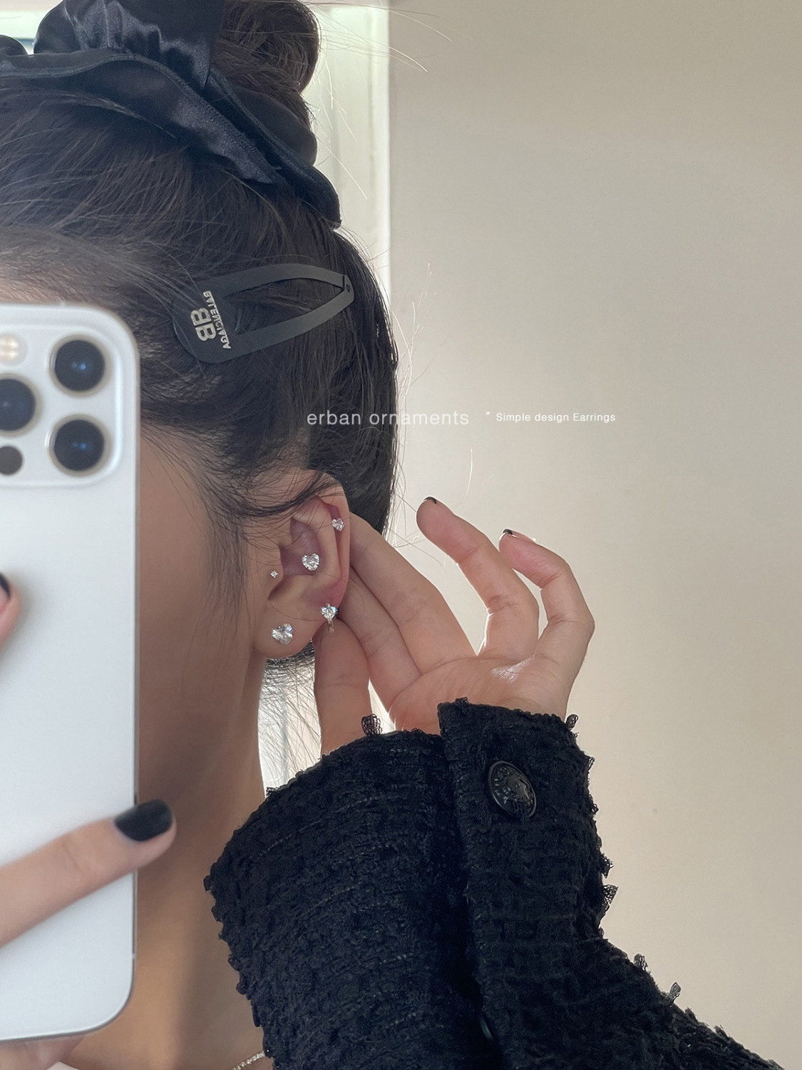 6件S925银针耳钉养耳洞爱心耳骨钉锆石耳蜗钉钻石耳环精致耳饰女