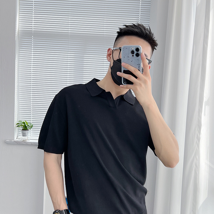 High-end light luxury ice silk short-sleeved T-shirt for men in summer, thin lapel shirt, casual collared men's summer pure cotton T-shirt