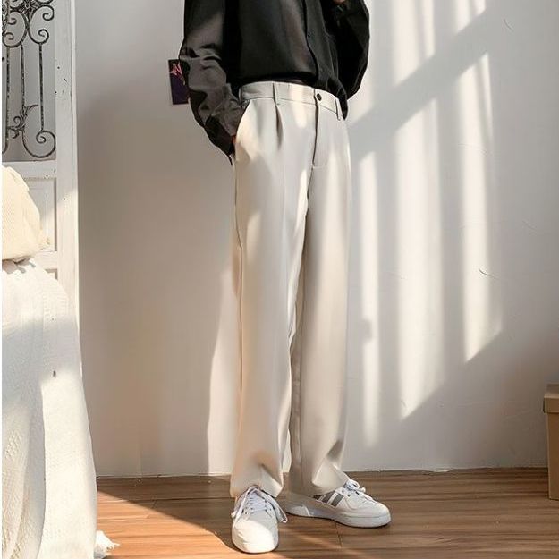Large size plus velvet thickened autumn new style pendant small trousers men's Korean version of the trend loose straight casual suit trousers